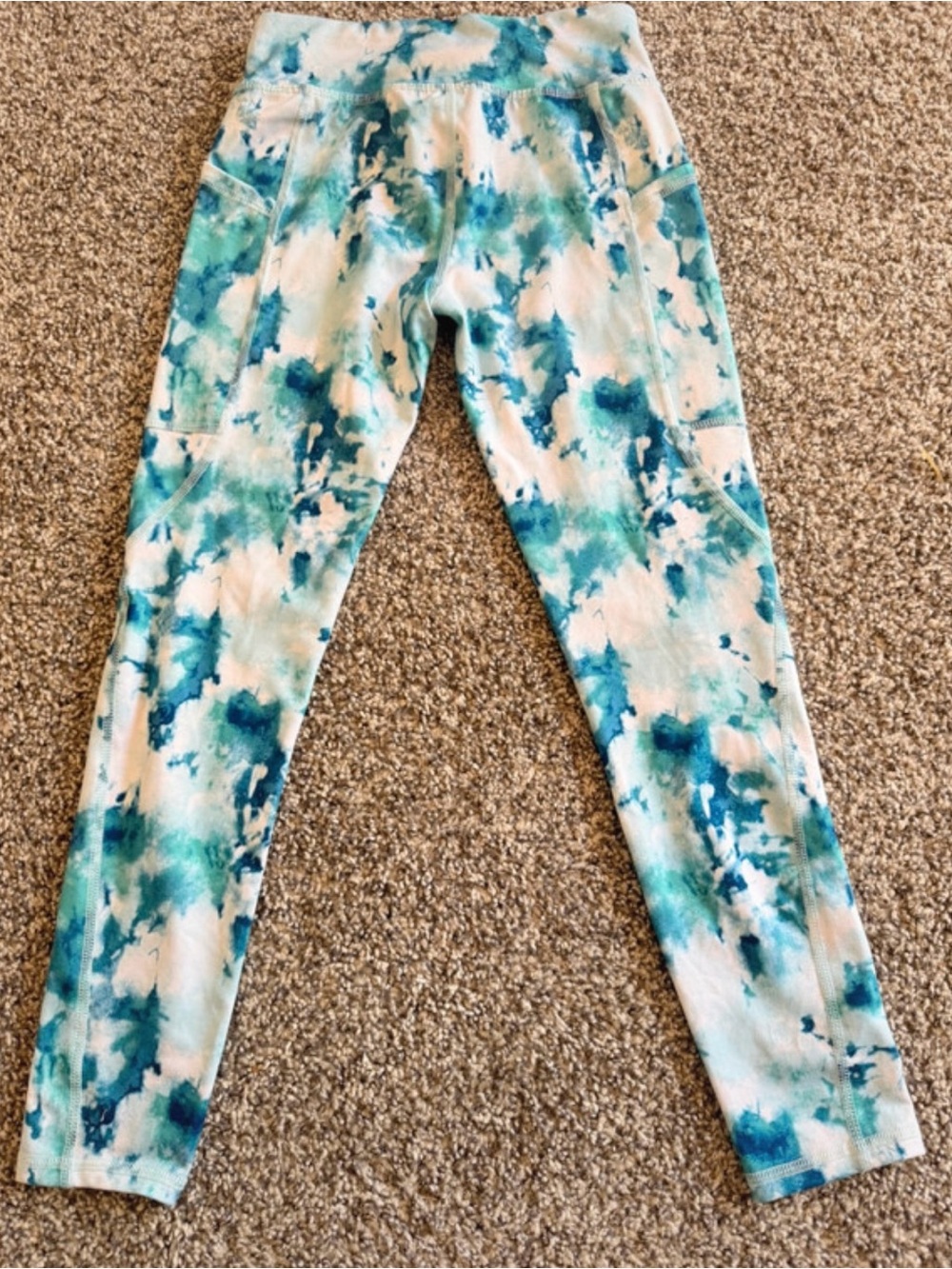 Athletic Works Teal & Blue Tie-Dye Girls' Leggings with Pockets